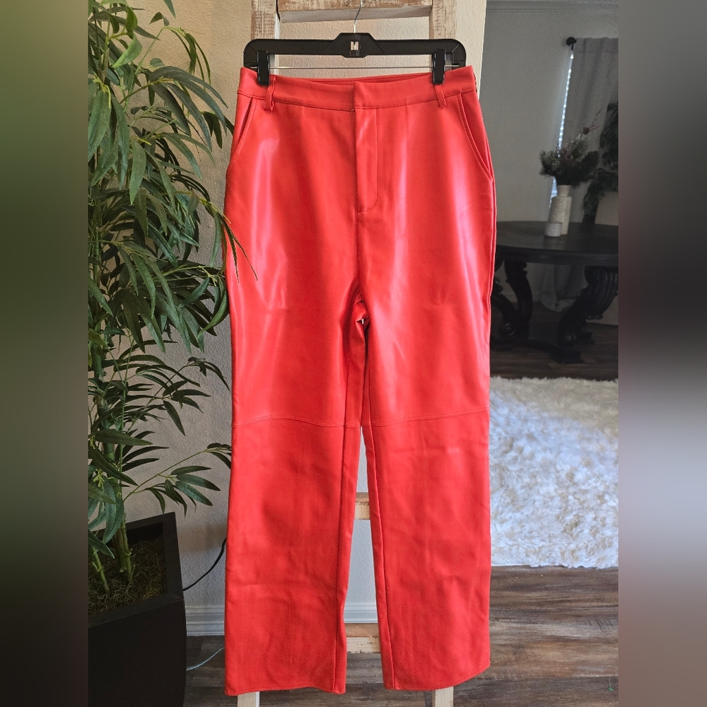 Misguided nwt faux leather orange pants size 10 tall